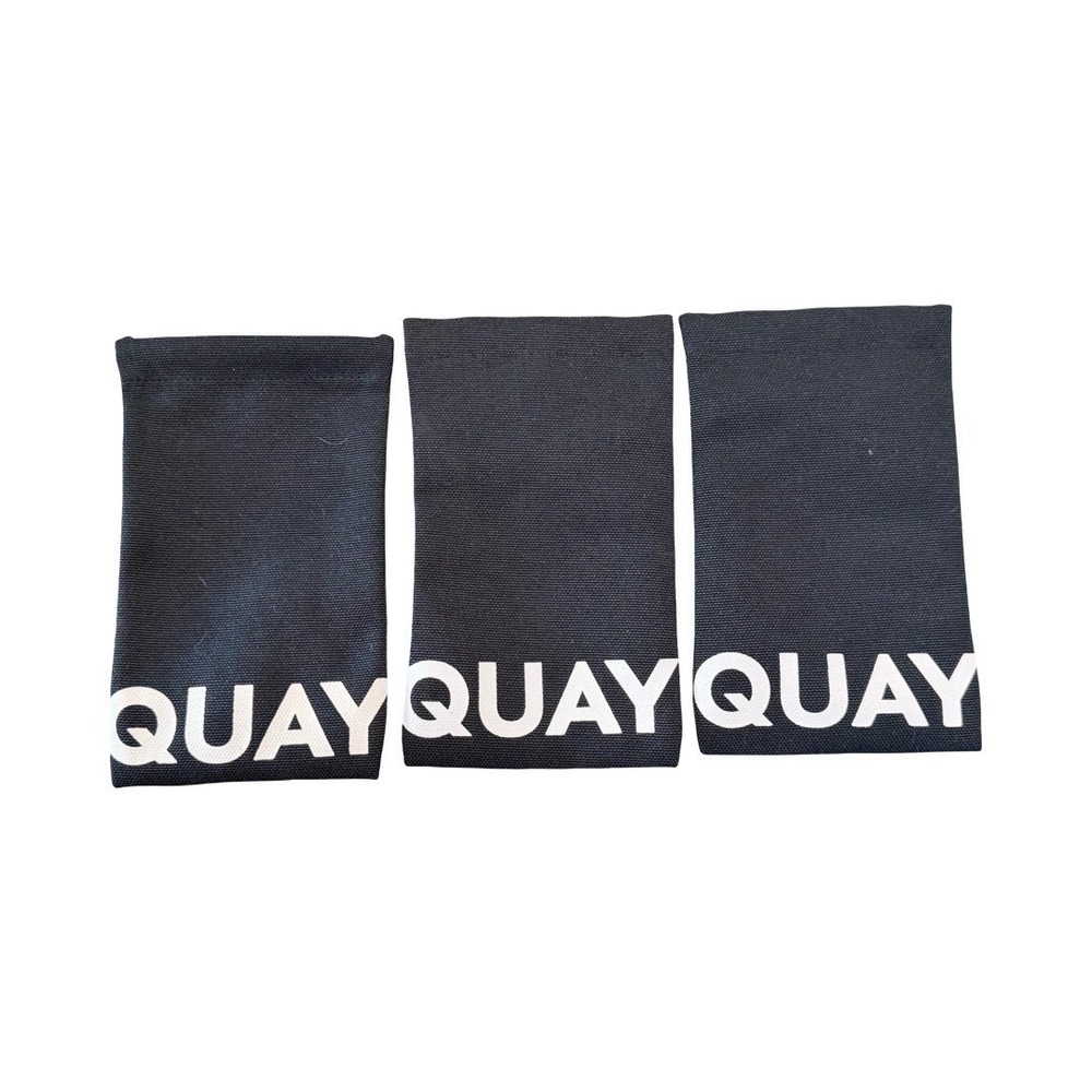 Quay Australia Sunglasses Soft Pouch Case Black Canvas Logo Set of 3